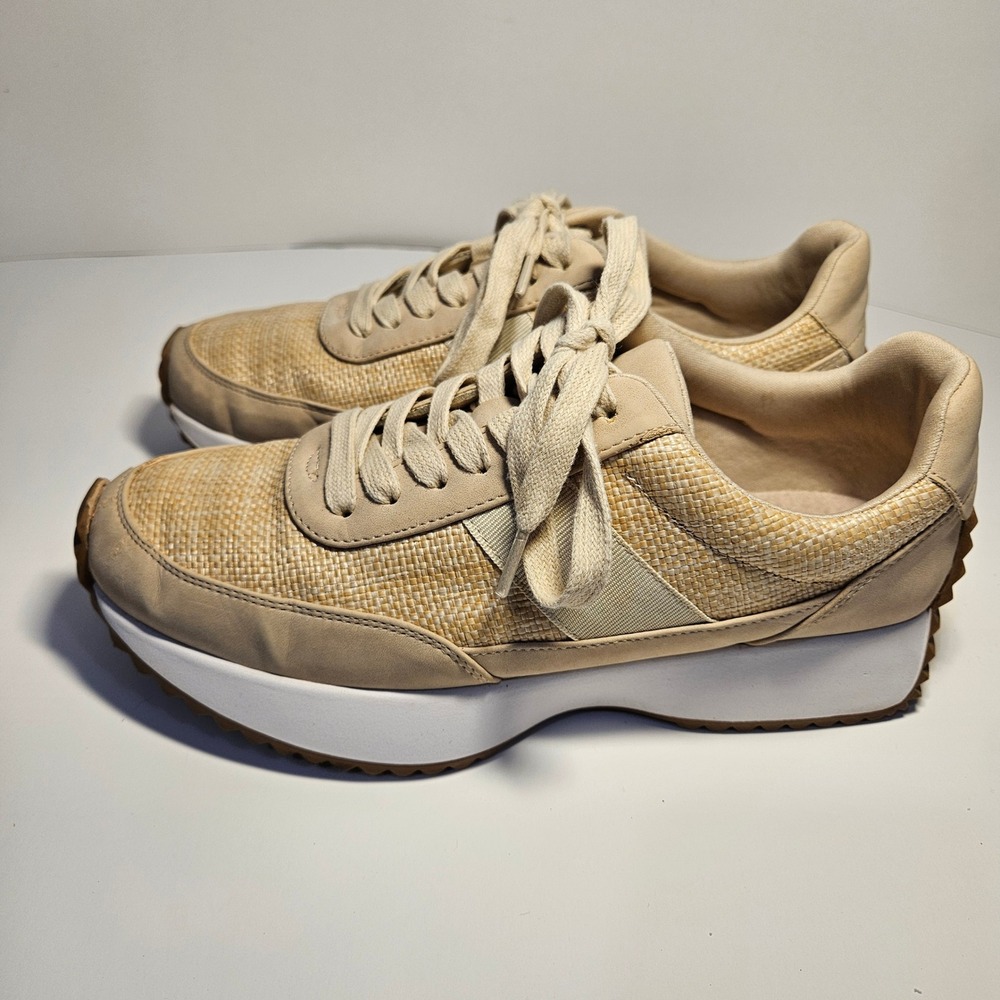 DV Dolce Vita Breela Tan Woven Raffia Platform Sneakers Womens 9 Sawtooth Sole